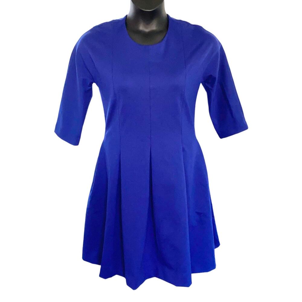 Gap peacock blue dress fit and flare 3/4 sleeve pleated pocket dress size 10